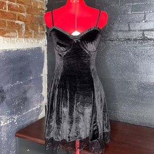 Gothic Black Velvet Midi Dress